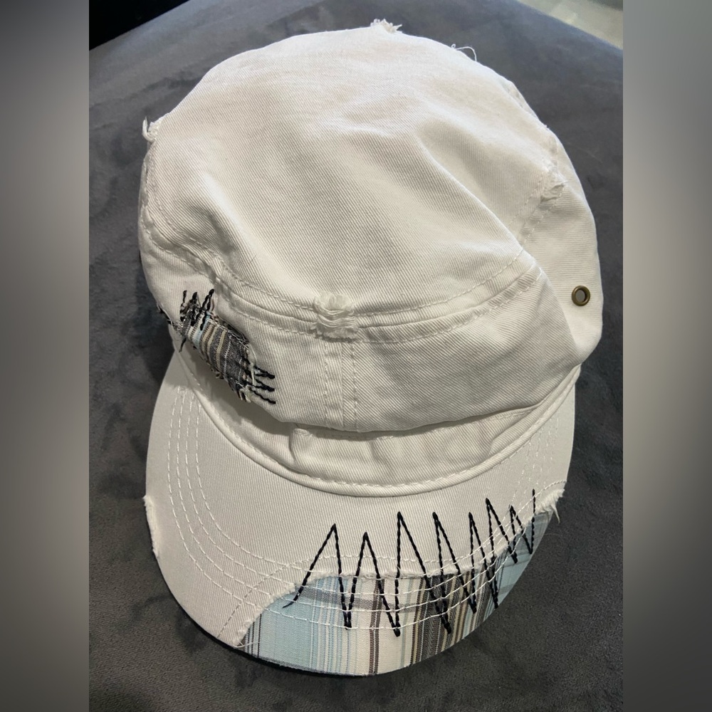 White Embroidered distressed Cap